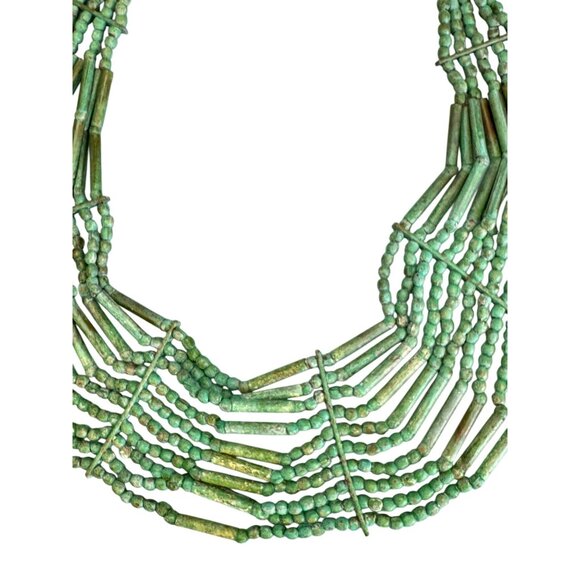 Tribal Multi-Strand Green Turquoise Beaded Necklace With Brass Hook Clasp - Picture 4 of 7